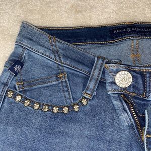 Rock & Republic skinny stretch, berlin skull embezzled jeans.